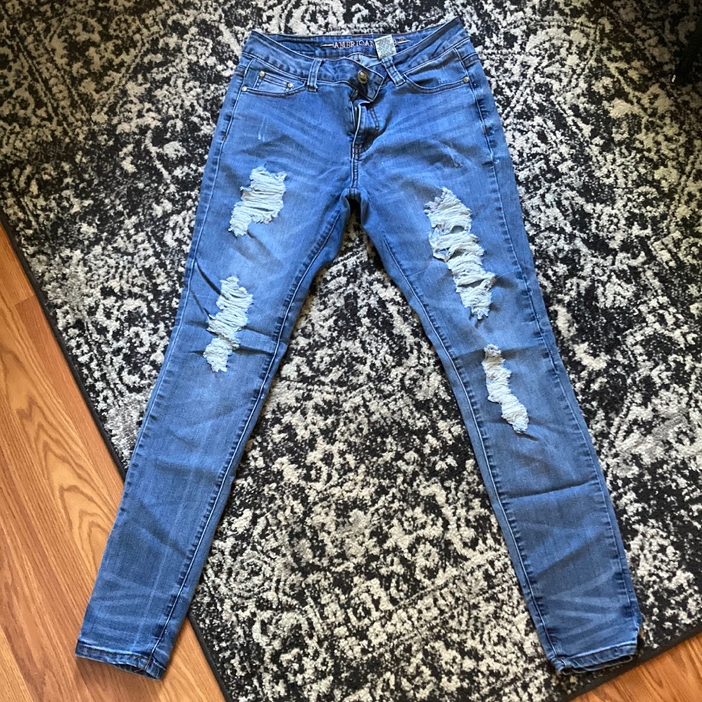 American Blue Stretch Skinny Distressed Jeans
